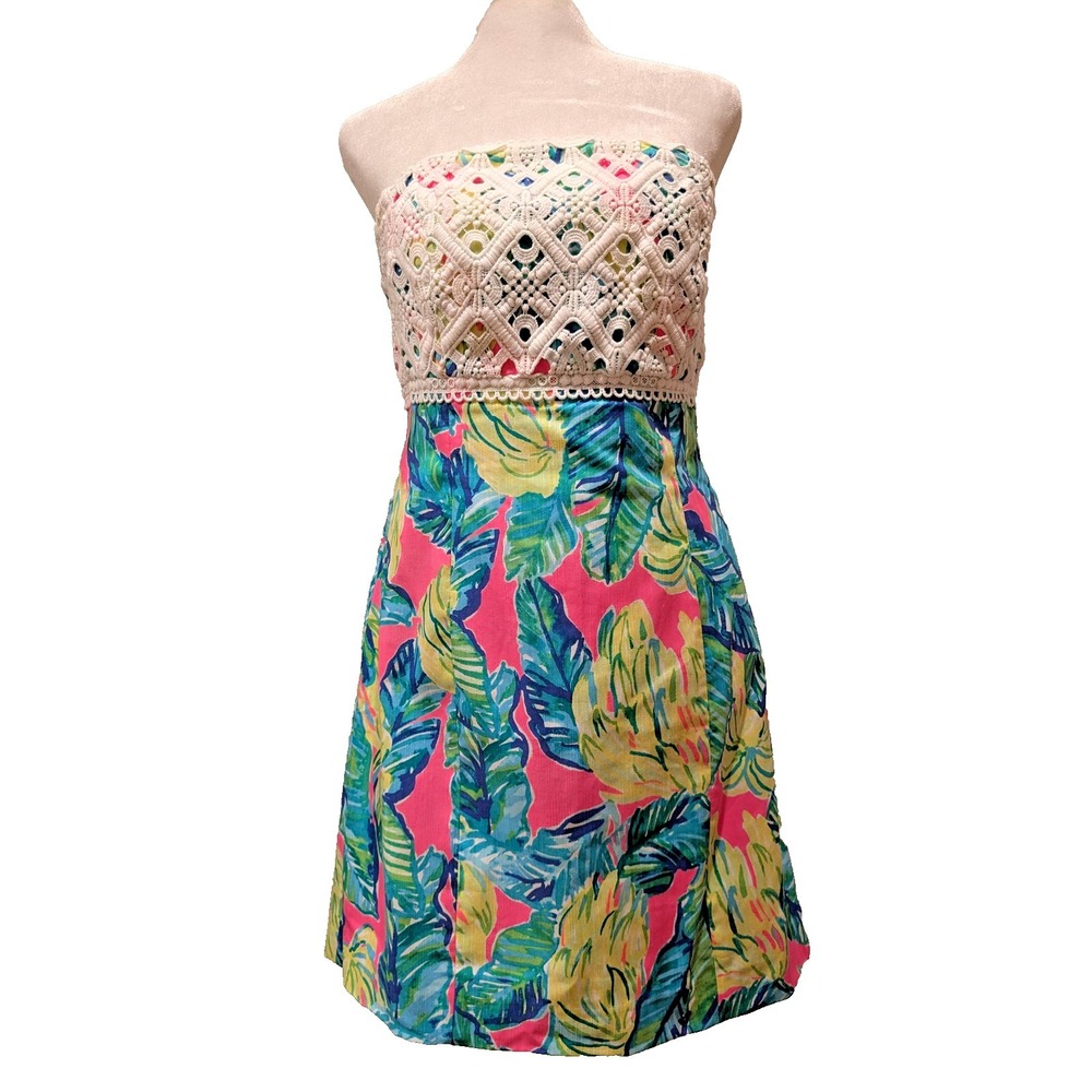 Lilly Pulitzer Brynn Dress Womens 10 Pink Sunset Eyelet Floral With Straps NWT